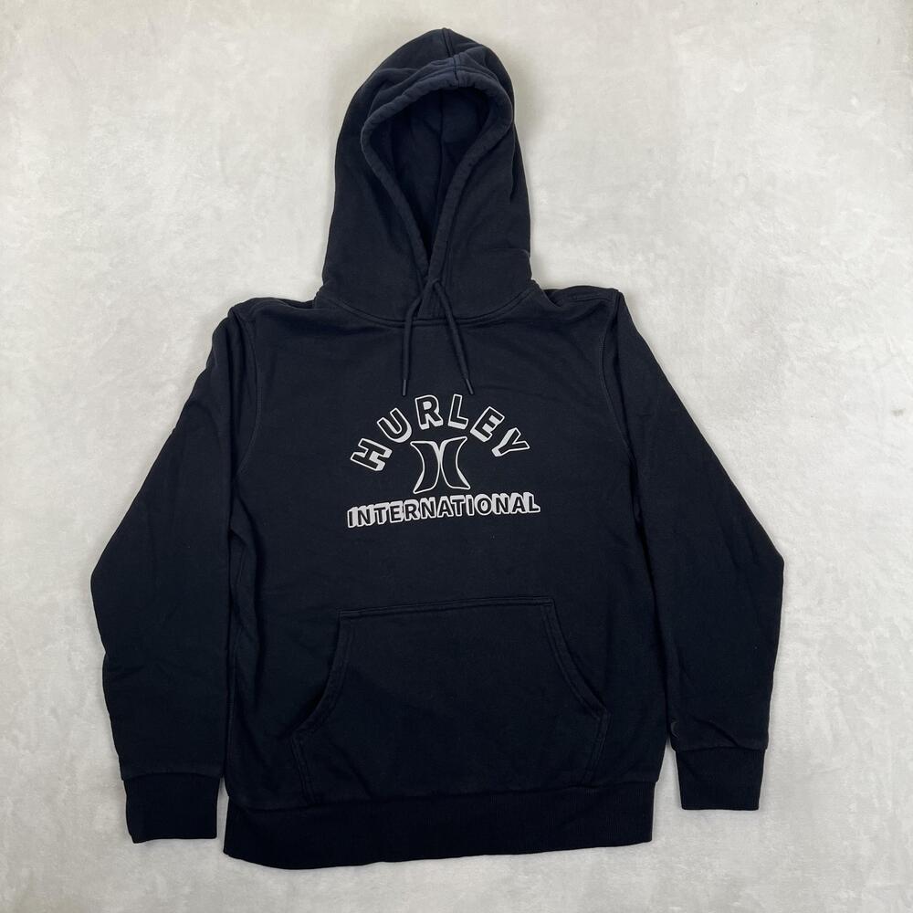 Hurley Hoodie Mens Medium Black Fleece Pullover Sweatshirt Surf Retro Y2K